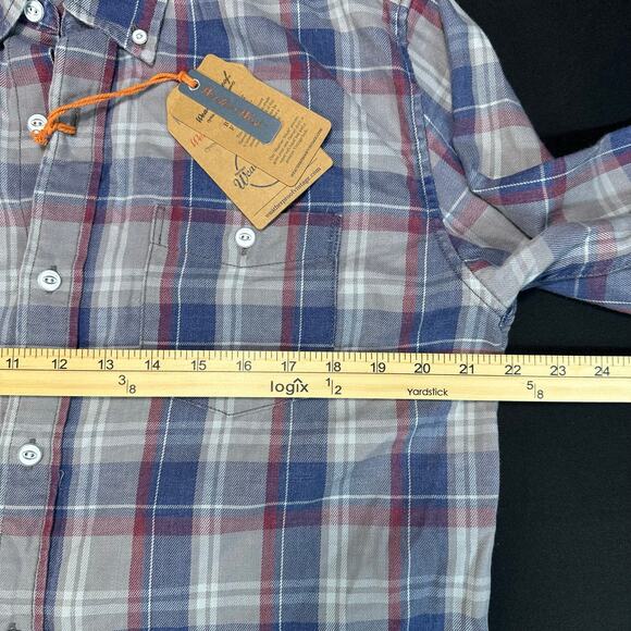 Weatherproof Vintage Mens Burnout Dove Blue Plaid Button Up Flannel Shirt Size M - Picture 5 of 7